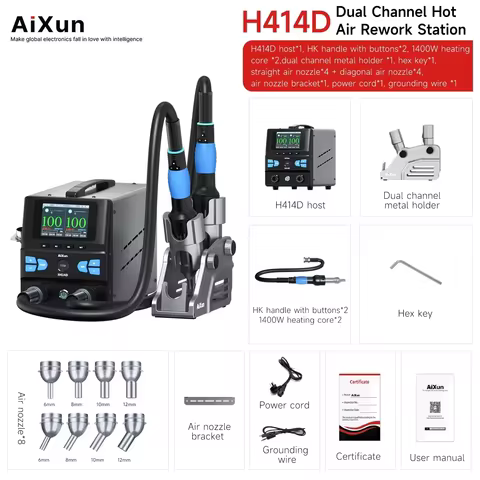JC Aixun H414D BGA Rework Station 1400W Dual-station Hot Air Gun Soldering Station With Nozzles For 