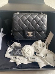 Chanel 🖤Mini Square CF17 黑銀荔枝牛皮 閑置品有15卡貼/塵袋/盒💖✨