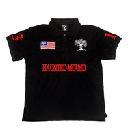 Haunted Mound Polo Shirt America Retro Street Hip Hop Short Sleeve Shirt Y2k Men Casual Cotton Top