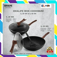 Idealife Wok Pan Marble Coating 30cm IL 30WK Non-Stick Frying Pan 30 cm Can Be Used for Induction Co
