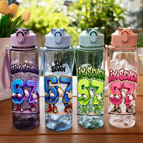1 Piece 750ml (26 fl oz) 67 Printed Straw Cup, Summer Water Bottle, BPA Free, Portable Sports Outdoo