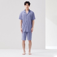 HLA | ชุดนอนผู้ชาย HLA Home เสื้อแขนสั้นคอปกพิมพ์ลายฤดูร้อน ผ้าฝ้ายผสม ทรงหลวม ระบายอากาศได้ดี ใส่สบ