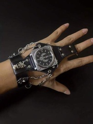 萬聖節朋克風格個性骷髏頭手錶帶時尚有創意設計,中性手錶適用於學生或者情侶帶個人電腦移動