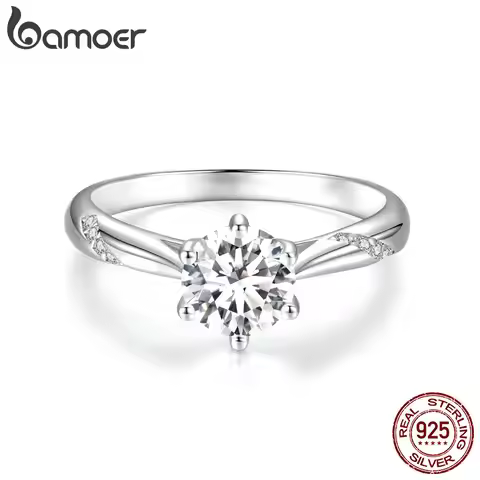 BAMOER D Color VVS1 EX Moissanite Ring 1ct Round Moissanite Diamond Solitaire Engagement 925 Sterlin