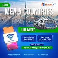 TravelXT MEA eSIM – 5 Countries Unlimited 10–30 Days (2GB/Day–Unlimited) | Fast 4G/5G Internet Roami