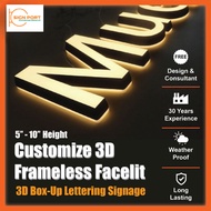 Customize 3D Frameless Facelit Box-Up Lettering 5''-10'' (Business Signage, Shop Signage, 3D Letteri