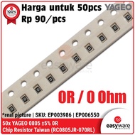 50pcs SMD Resistor 0805 YAGEO 5% 0R Chip Resistor 0 Ohm SMD Resistor