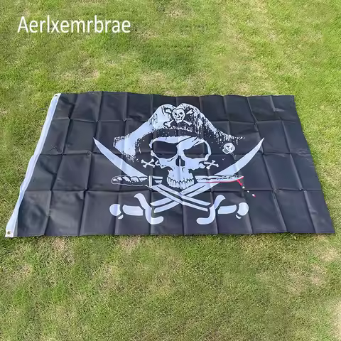 Aerlxemrbrae New Huge 3x5FT Skull and Cross Crossbones Sabres Swords Jolly Roger Pirate Flags With G