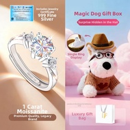 999 Pure Silver Couple Rings 1ct Moissanite