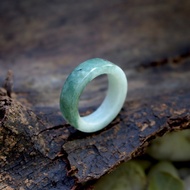 White Jade Ring With Green Narrow Tube Shape Size: 56mm.