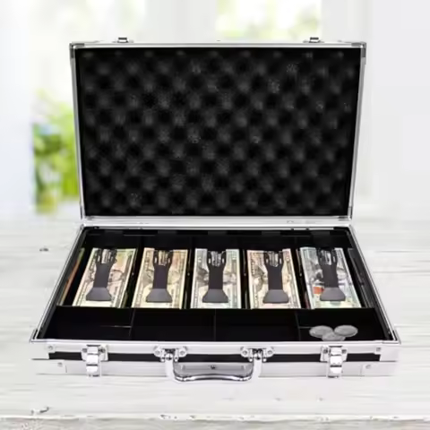 Large Cash Box with Money Tray Lockable Money Box for Cash Large Cash Organizer with 5 Compartment S