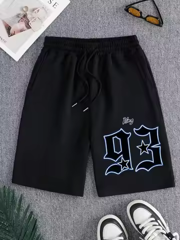 King Stars 93 Printed Pants Mens Summer Oversized Wide Knee Length Shorts Jogging Pocket Shorts Basi