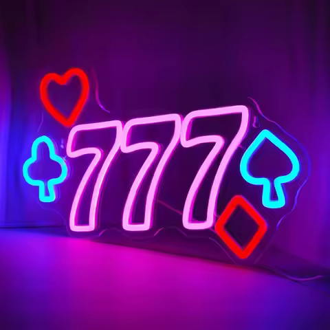 777 Neon Signs for Wall Decor Pink LED Light Sign for Poker Room Decor Light Up Sign for Birthday Pa