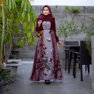 baju gamis batik seragam wanita baju gamis pesta kombinasi modern - maroon m