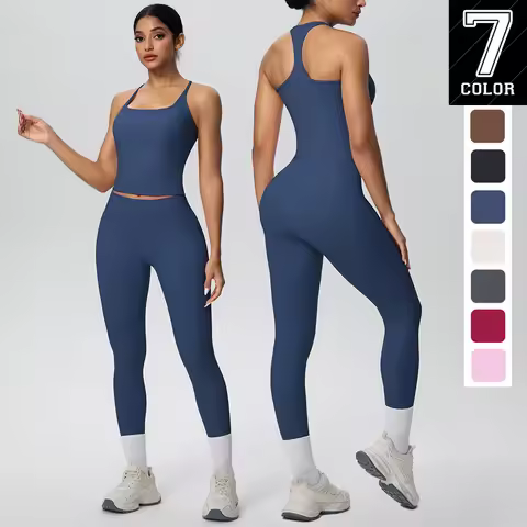 2PCS Solid Color Quick Drying Fitness Yoga Set for Woman Backless I-shaped Vest Breathable Workout T