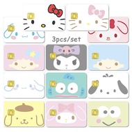 3pcs/set Sanrias Credit Debit Card Sticker Anime Kuromi Diy Sticker Cartoon Card Film Tape Skin