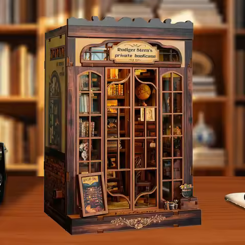 DIY Wooden Rudiger Stern's Private Bookcase Book Nook Shelf Insert Kit Miniature Model Kits Bookend 