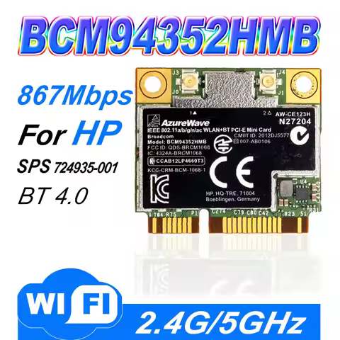 AzureWave Broadcom BCM94352HMB 802.11ac 867Mbps Wireless AC WLAN + Bluetooth BT 4.0 Semi-mini PCI-E 