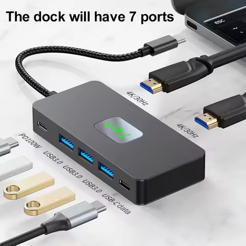 7 in 1 Dual HDMI-Compatible 4K Docking Station with 2 4K HDMI-Compatible Ports USB C Dock USB C HUB 