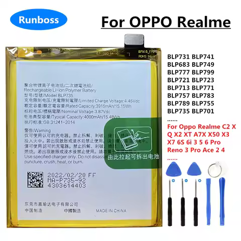 Phone Battery for Oppo Reno Ace 2 4 Realme C2 X Q X2 XT A7X X50 X3 X7 6S 6i 3 5 6 Pro BLP723 BLP747 