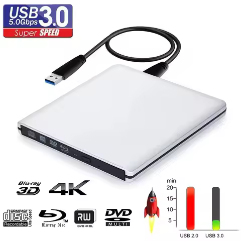 Hot-Selling Ultra-Thin External Drives, Supporting 4K Blu-Ray Recording, USB 3.0, DVD Playback, 3D B