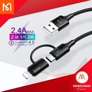 🔥ถูก/แท้🔥Mcdodo 2in1 สายชาร์จ QC4.0 สายถัก TypeC และ LN 2.4A ชาร์จไว Samsung huawei Xiaomi LED Lndic