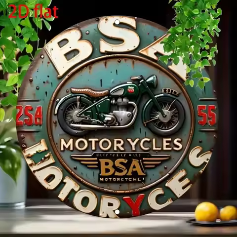 Vintage BSA Motorcycles Metal Sign - Classic Round Wall Decor, Timeless Design for Outdoor Areas