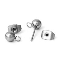 304 Stainless Steel Ear Post Stud Earrings Findings Ball Silver Tone W/ Loop 17mm(5/8") x 8mm(3/8") 