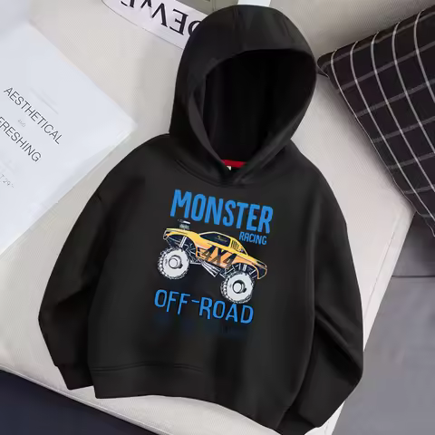 Aimi Lakana Monster Truck Childrens Hoodie Long Sleeve Cotton Coat Baby Boy Cartoon Hoodie Casual Pu
