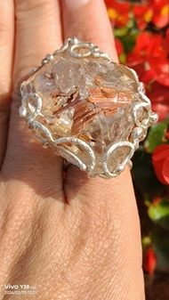 紅泥骸骨/骨幹水晶原礦手工銀戒 ~赭~Skeletal Quartz SilverRing