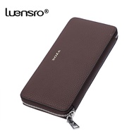 LUENSRO 100% Genuine Leather Long Wallet Men Zipper Clutch Wallet High Quality Card Holder c0in Purse Long Men Wallet Leather