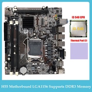 H55 Motherboard LGA1156 Supports I3 530 I5 760 Series CPU DDR3 Memory Computer Motherboard H55 Computer Motherboard +I3 540 CPU+Thermal Pad