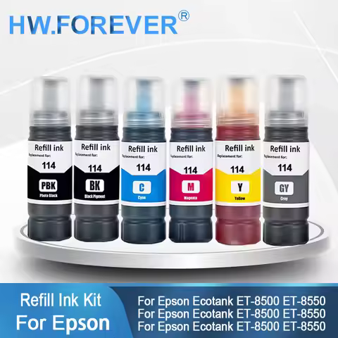 114 T114 Dye Ink Refill Ink Kits For Epson Ecotank ET-8500 ET-8550 ET8500 ET8550 Printers Compatible