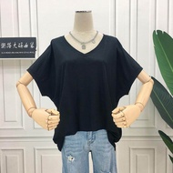 Womens Summer Loose Thin V-Neck Womens Solid Color Versatile T-shirt