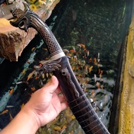 golok pamor damaskus 30 cm ukir raja naga full tanduk
