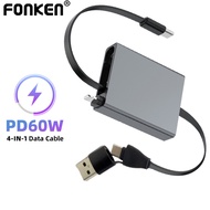 Fonken PD60W USB C Retractable Charging Cable USB Type C iOS Fast Charging Cable