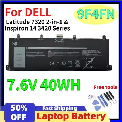 For DELL Laptop Battery 9F4FN 2VKW9 2ICP4/79/112, 7.6V 40WH for DELL Latitude 7320 2-in-1 & Inspiron