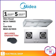 {COMBO} Midea Slim Hood MCH-76MSS / MCH76MSS + 2 Burner Built-in Gas Hob MGH-8216SS / MGH8216SS (Inc