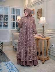 PROMO GAMIS PESTA MEWAH MODEL ROMPI MISAH BAHAN TILE BROKAT CORNELLI GLITER LAPISAN FURING-GAMIS CAR