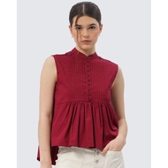 Et Cetera Mandarin Collar Sleeveless Blouse Maroon