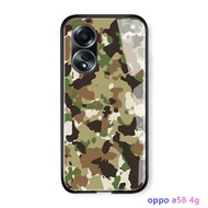 เคสเคสโทรศัพท์พร้อมสำหรับ A58 OPPO กระจกนิรภัยมันวาวปกทหารลายพรางพรางทหาร4G กันกระแทก