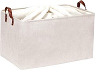 DULLEMELO Large Beige Storage Basket 70L Oversized Canvas Fabric Storage Bin, Collapsible Rectangula