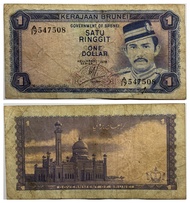 Brunei Banknote 1 Ringgit / 1 Dollar 1983 VF+ Circulated.(Rader Number)