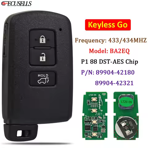 Ecusells Keyless Go Smart Car Key BA2EQ 433MHz P1 88 DST-AES Chip 89904-42180 89904-42321 Board: 010