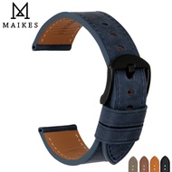 MAIKES Hight Quality Genuine Cow Leather Watch Strap Accessories Blue 22mm 24mm Men Women Business Watch Band