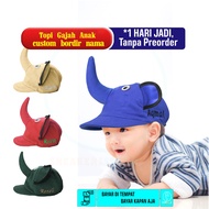 TOPI NAMA BAYI BORDIR NAMA BAYI LUCU TOPI CUSTOM BAYI LUCU TOPI ANAK BORDIR NAM MURAH MOTIF GAJAH