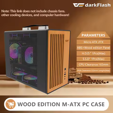 DarkFlash WD200 PC Case Gaming Computer Desktop M-ATX / ITX Motherboard PC Gamer Cabinet Wood Editio