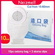 HDR 10pcs 15-60mm Cut Size Beige Cover Drainable one-piece System Ostomy Bag Colostomy Bag Pouch Ostomy Stoma with 3 stoma clips