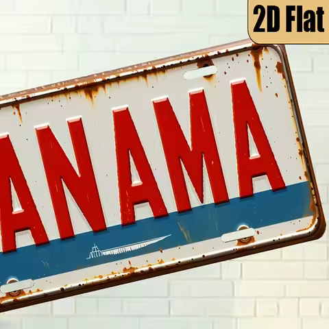 2D Flat, 1pc, 2D FLAT, for Decoration Only, Vintage-style Aluminum License Plate with "Panama" Theme