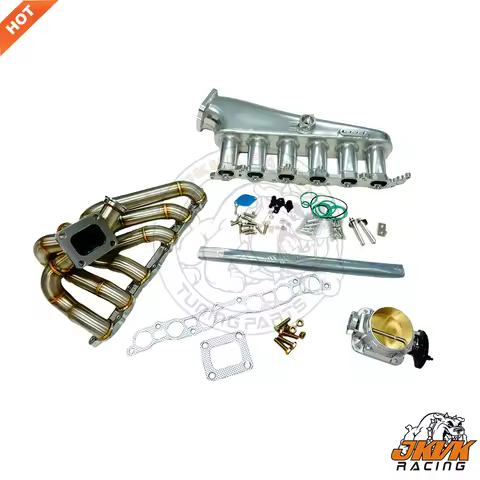 JKVK RACING Billet Intake Manifold Set For 2JZ 2JZ-GE With 6 Injector 90mm Throttle Aluminum body Pe